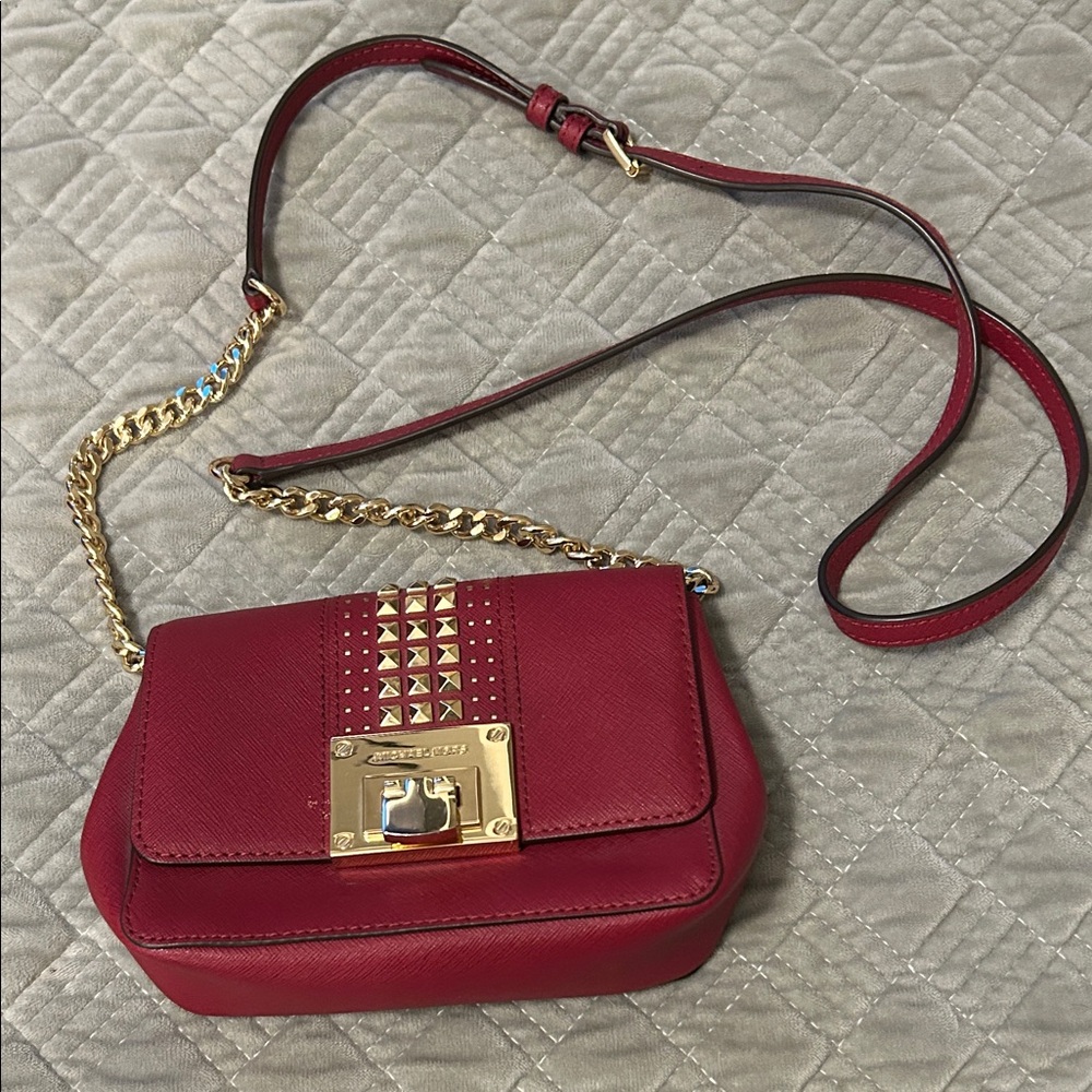Michael Kors Red Crossbody Bag with Gold Chain